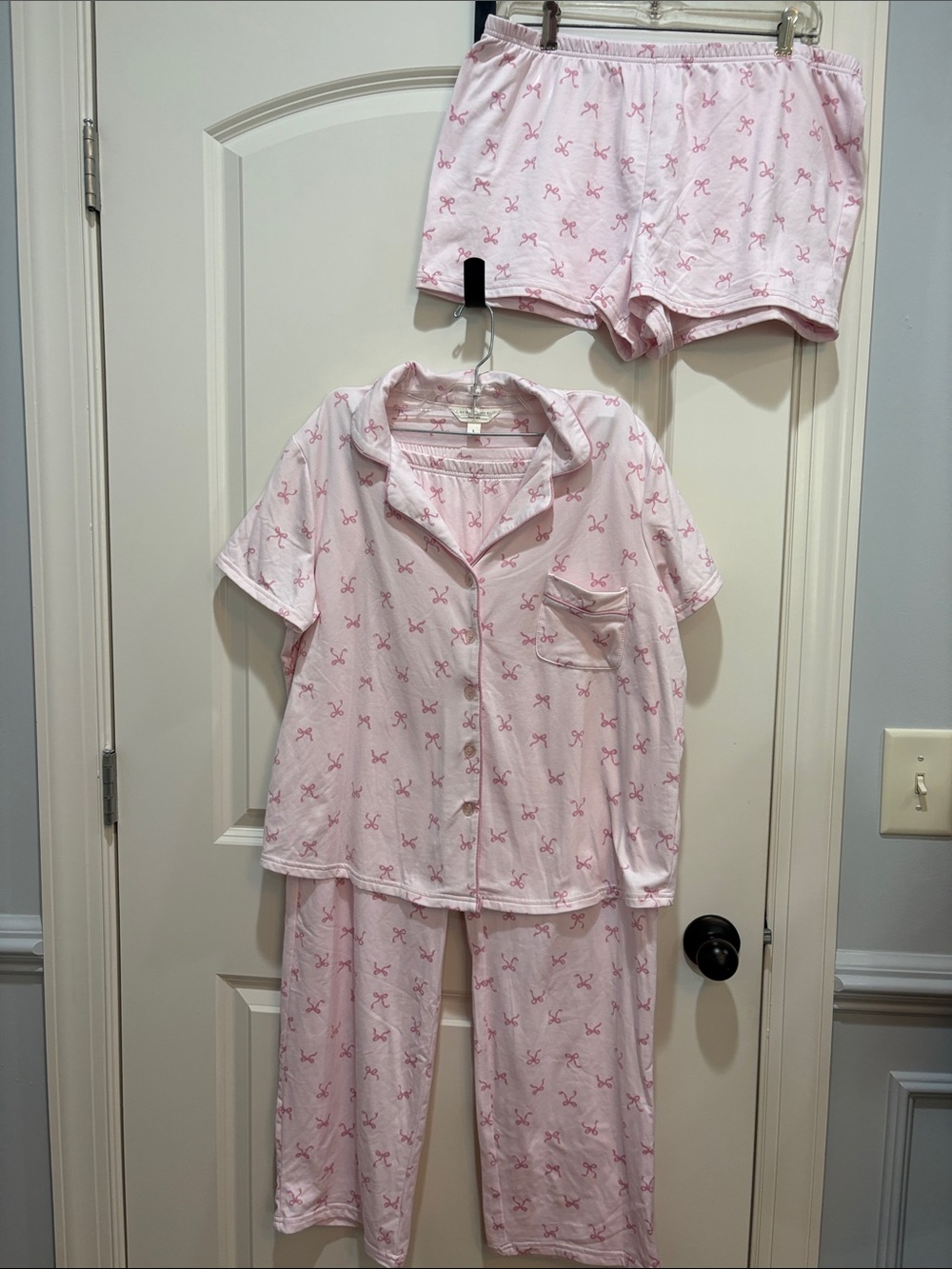 Laura Ashley 3-piece pajama set
- Pink Bow Short Sleeve Top, Pants & Shorts